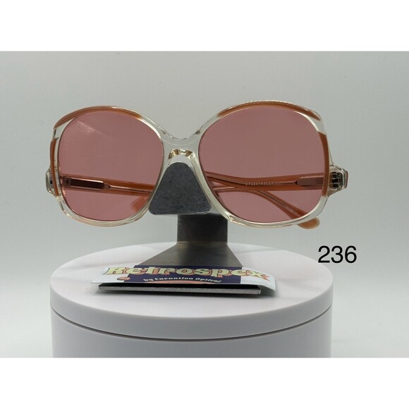 Vintage Oversize Sunglasses NOS Drop Temple Rose Lens Pink & Clear Frame 70s-80s - Picture 1 of 9